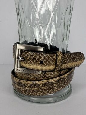 Perry Ellis Belt Unisex XL Brown Tan Genuine Snakeskin 41” Long Silver Buckle